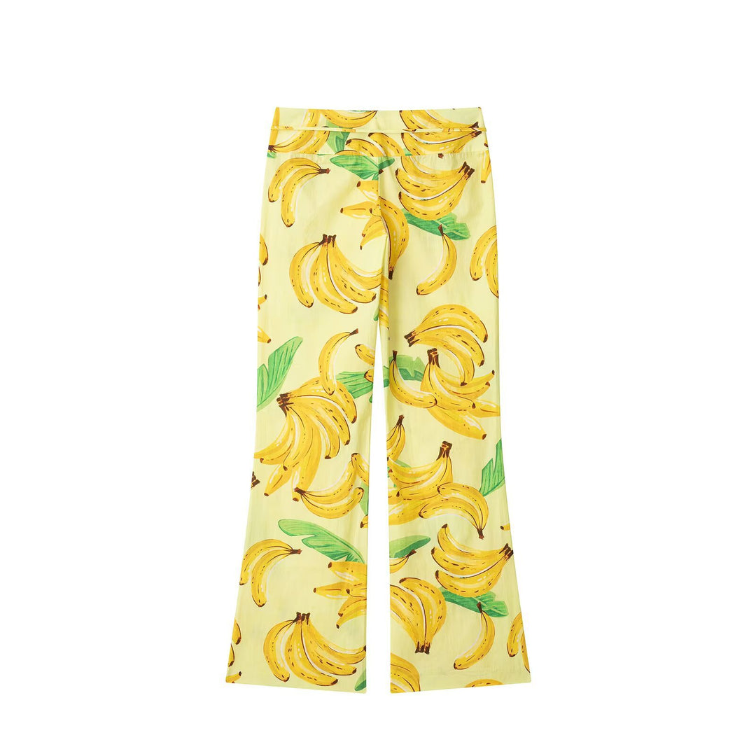 Damen Hochgeschnittene weite Schlaghose mit tropischem Bananenprint Nord Taschen