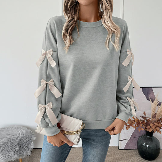 Damen Sweatshirt mit dekorischen Schleifen an den Ärmeln Nord Taschen
