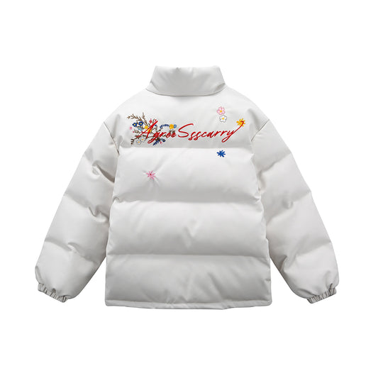 Damen Wattierte Kurzjacke mit floraler Stickerei und hohem Stehkragen Nord Taschen