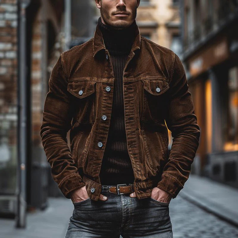 Herren Cordjacke mit tailliertem Schnitt und Druckknopfleiste Nord Taschen