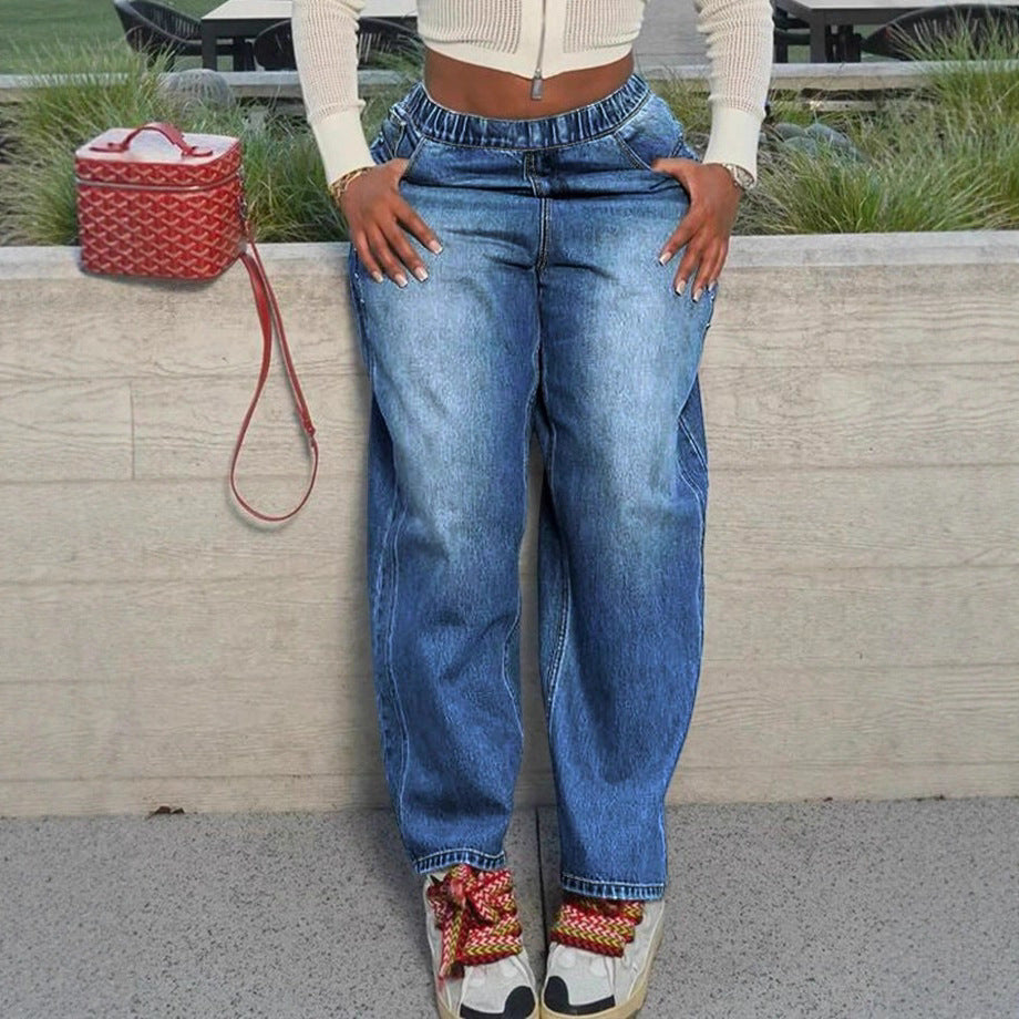 Damen weite Relaxed-Fit Jeans mit elastischem Bund und lässiger Passform Nord Taschen