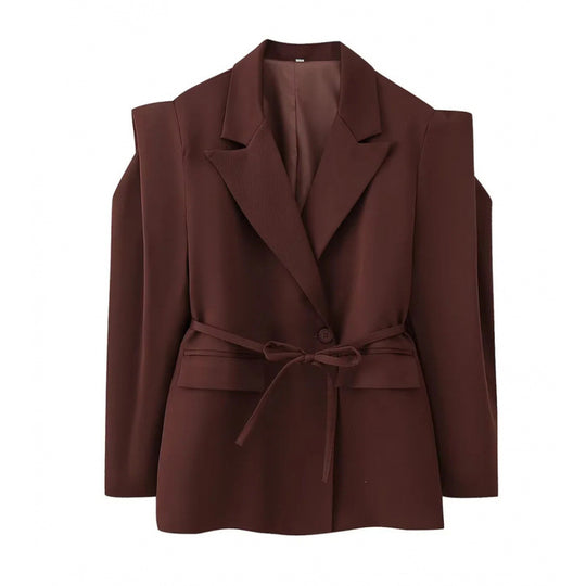 Damen Taillierter Blazer mit zarter Bindeband-Taille, betonter Schulterpartie und Pattentaschen Nord Taschen