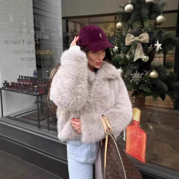 Damen Kurzgeschnittener Kunstpelz‑Blouson mit voluminösem Schalkragen und dichtem Flor Nord Taschen