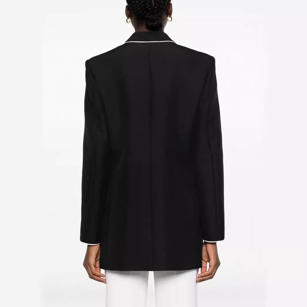 Damen Oversize-Blazer im Smokingstil mit kontrastierender Paspelierung und Ein-Knopf-Front Nord Taschen