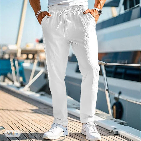 Herren lässige Leinenmisch-Joggerhose mit Kordelzug, angeschrägten Eingrifftaschen und schmalem Knöchelabschluss Nord Taschen