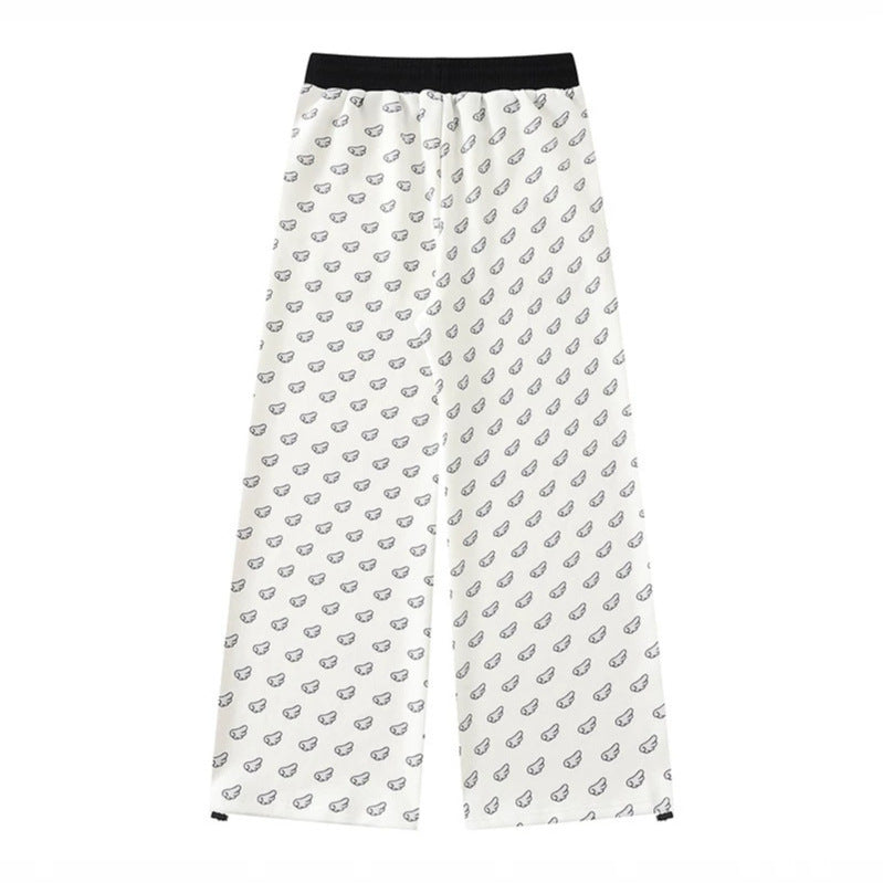 Damen Weite Palazzo-Loungehose mit elastischem Komfortbund, Kordelzug und Allover-Mini-Icon-Print Nord Taschen