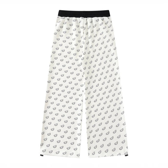 Damen Weite Palazzo-Loungehose mit elastischem Komfortbund, Kordelzug und Allover-Mini-Icon-Print Nord Taschen