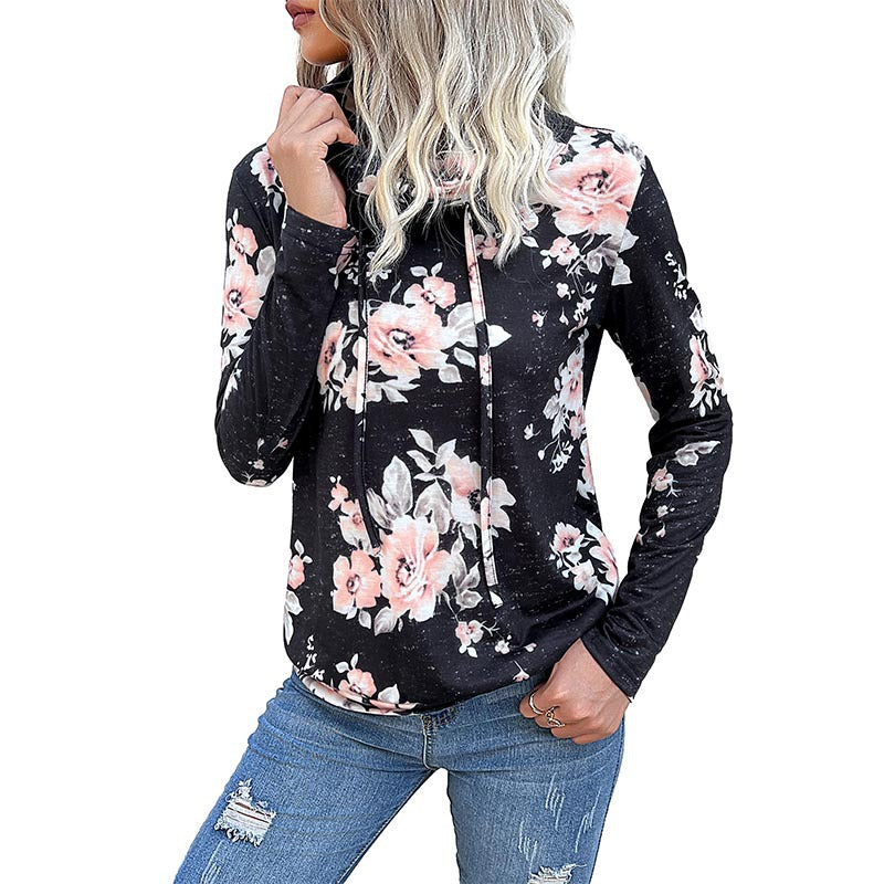 Damen Schlauchkragen-Sweatshirt mit floralem Alloverprint und Kordelzug Nord Taschen