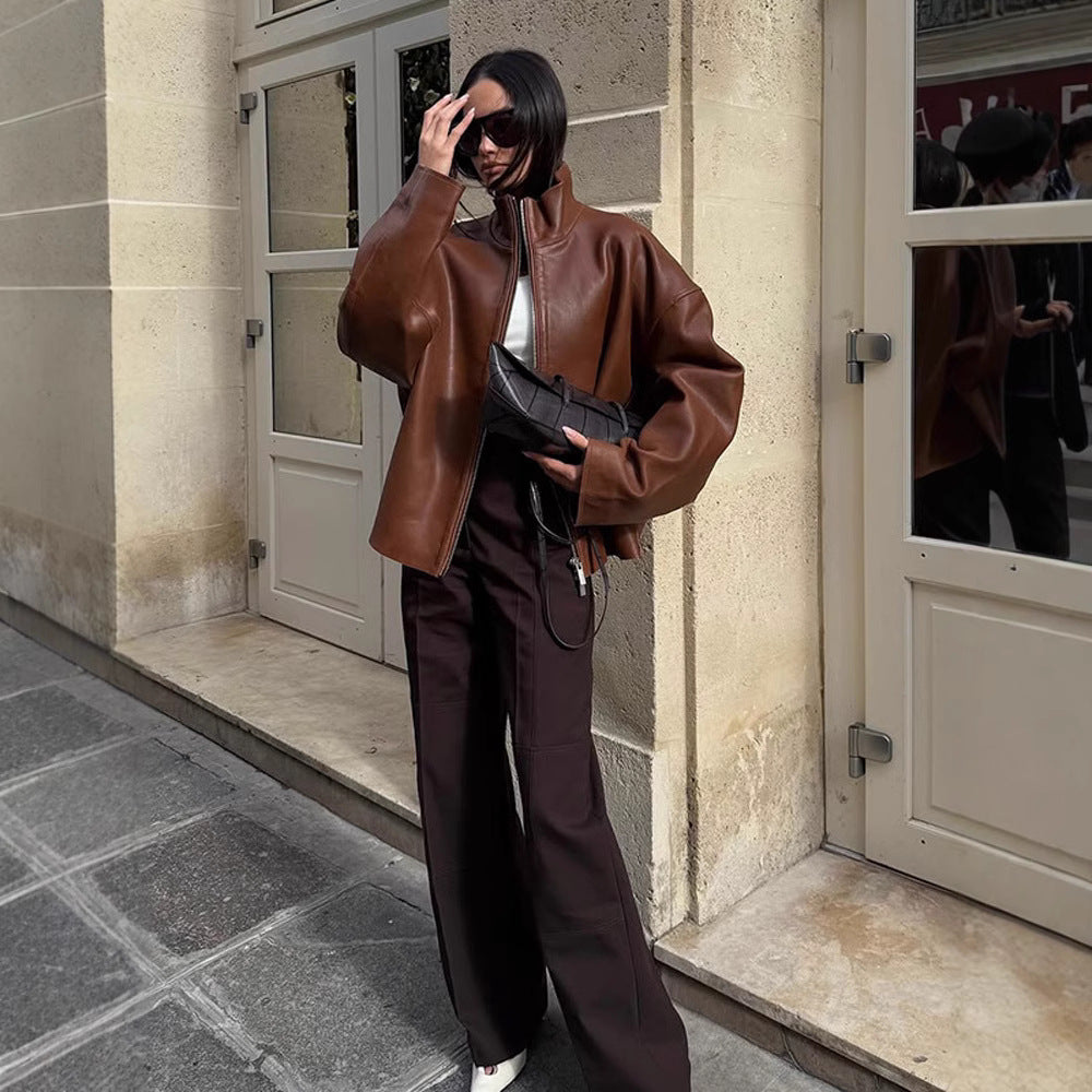Damen Oversized Lederblouson mit soften Teddy-Innenfutter und Verdeckt-Reißverschluss Nord Taschen