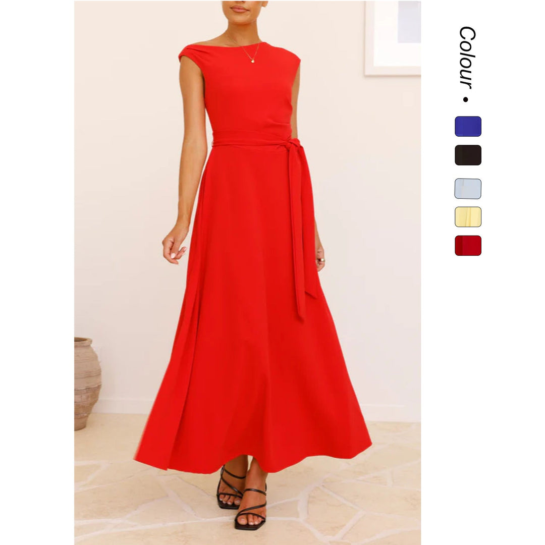 Damen Maxikleid mit schickem asymmetrischen Ausschnitt und eleganter Schleife