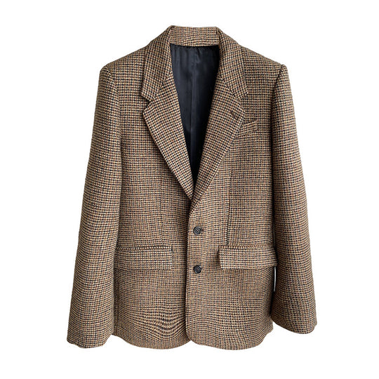 Damen Oversize-Tweed-Blazer mit Ellbogen-Patches, Pattentaschen und kastiger Silhouette Nord Taschen