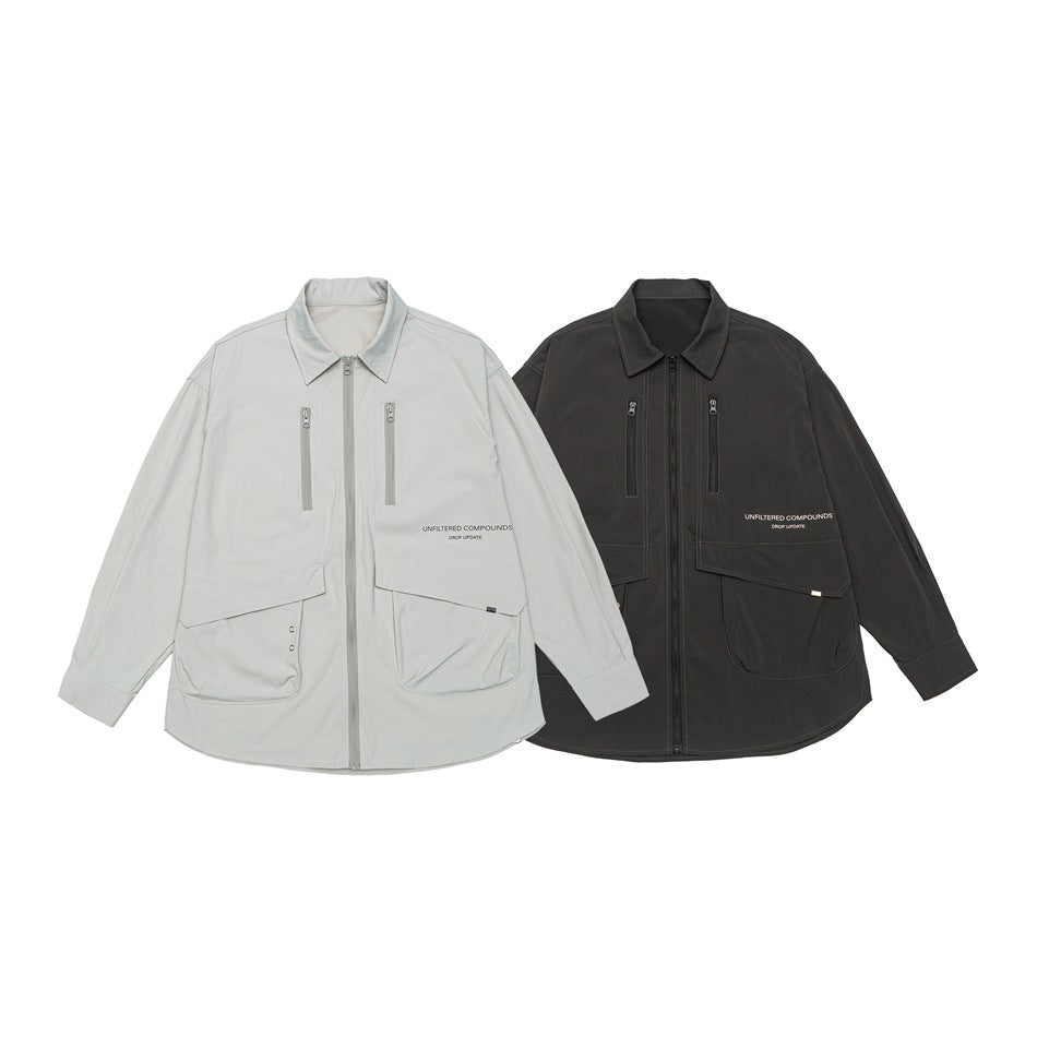 Unisex Technisches Overshirt-Jacke im Boxy-Cut mit Frontreißverschluss und Multifunktions-Taschen Nord Taschen