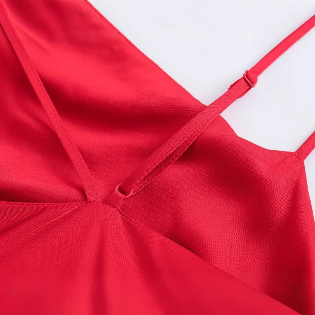 Damen elegantes Spaghetti-Trägerkleid mit fließendem Schnitt und verführerischer Drapierung Nord Taschen