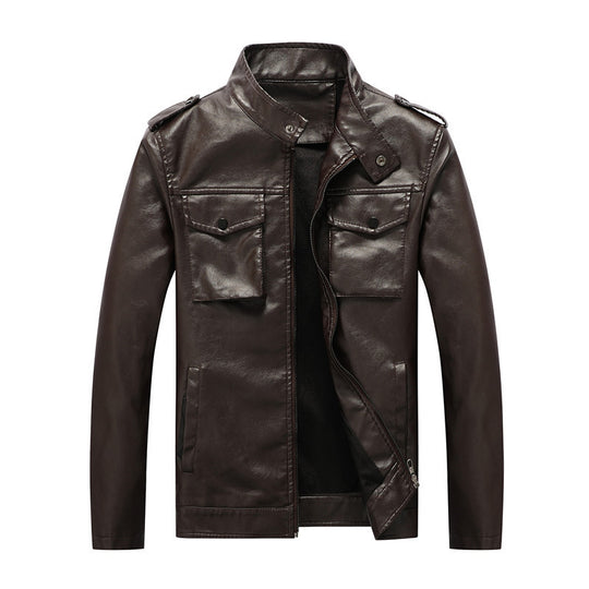 Herren schlanker Kunstleder‑Fieldblouson mit Stehkragen, Brustpattentaschen und Reißverschluss Nord Taschen