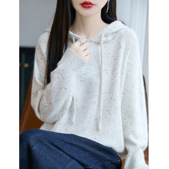 Damen Weicher Feinstrick-Kapuzenpullover mit Nep‑Garn und gerippten Bündchen Nord Taschen