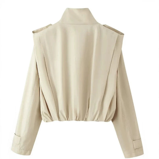 Damen Kurz geschnittene Wollmix-Jacke mit Stehkragen, Reißverschluss und Ballonärmeln Nord Taschen