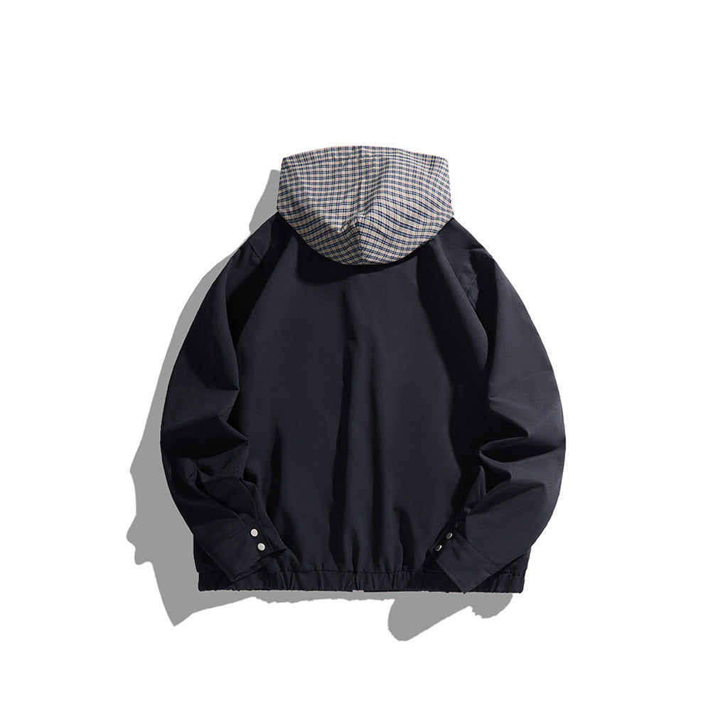 Unisex Leichte Kapuzen-Übergangsjacke mit Karopatch-Brusttasche und elastischem Saum Nord Taschen