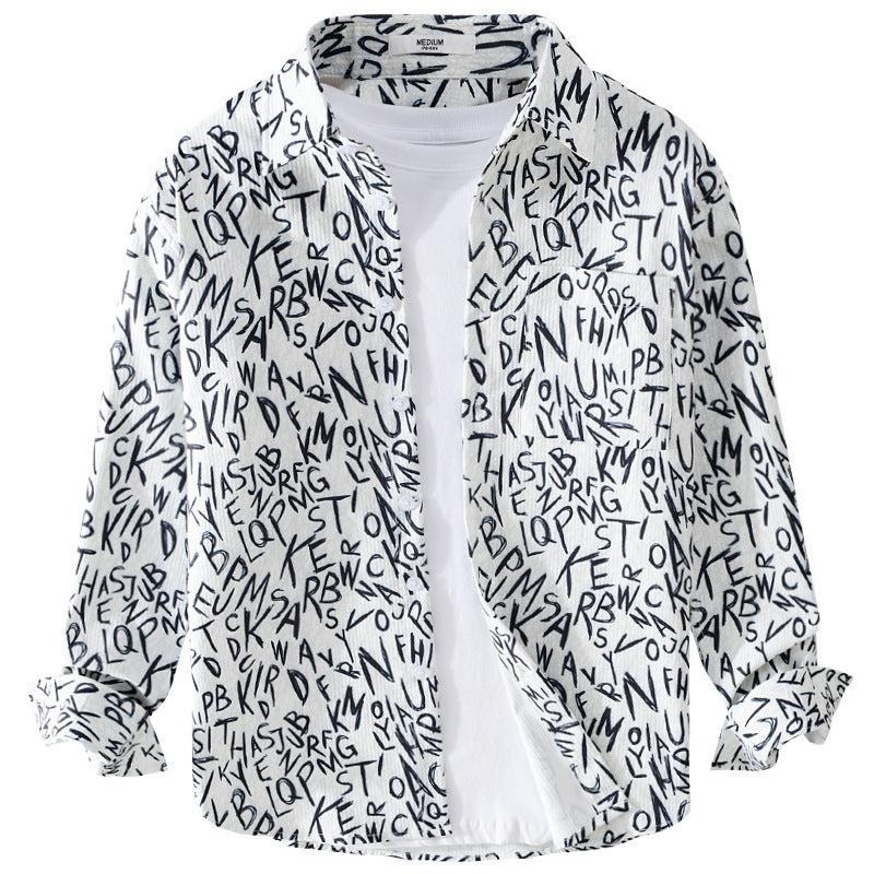 Herren Locker geschnittenes Langarm-Overshirt mit Allover-Letterprint und Brusttasche Nord Taschen
