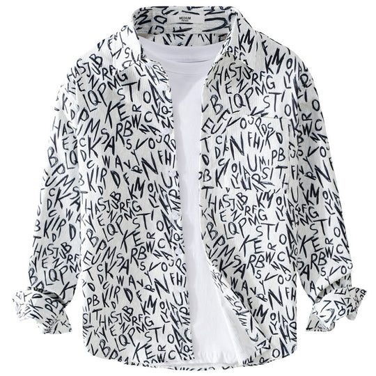 Herren Locker geschnittenes Langarm-Overshirt mit Allover-Letterprint und Brusttasche Nord Taschen