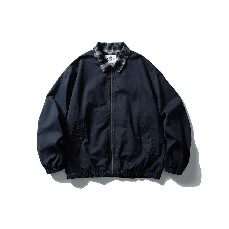 Herren Boxy-Canvas-Blousonjacke mit kariertem Hemdkragen und elastischem Saum Nord Taschen