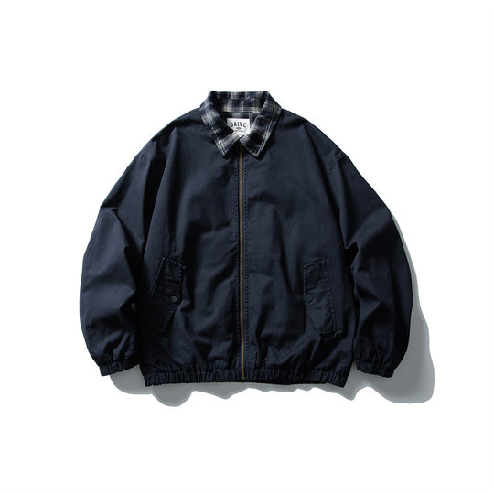 Herren Boxy-Canvas-Blousonjacke mit kariertem Hemdkragen und elastischem Saum Nord Taschen