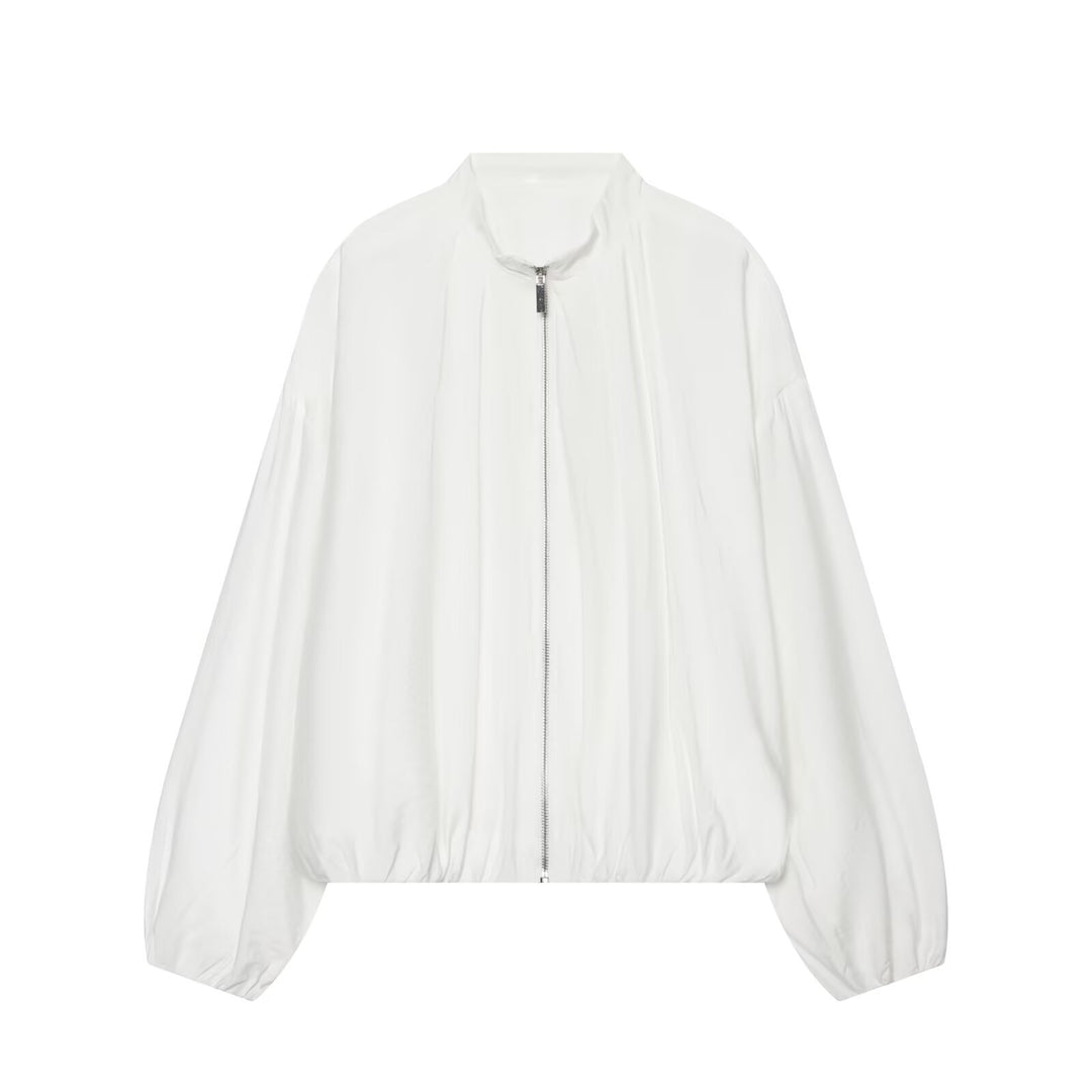 Damen Cropped Oversize‑Bomberjacke mit Stehkragen und Ballonärmeln Nord Taschen
