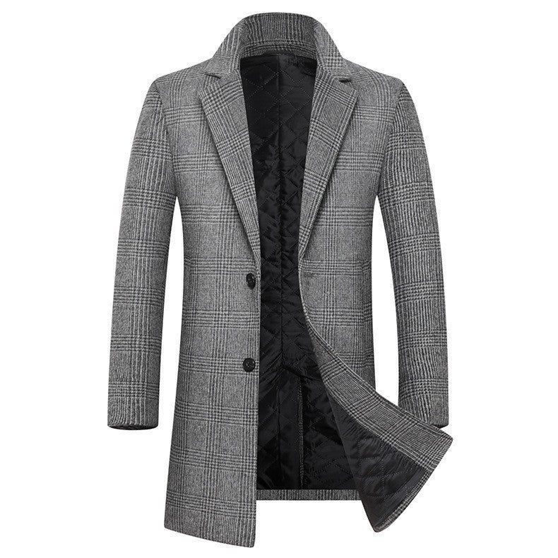 Herren Glencheck-Wollmix-Mantel mit gesteppter Thermofütterung und schmaler Silhouette Nord Taschen