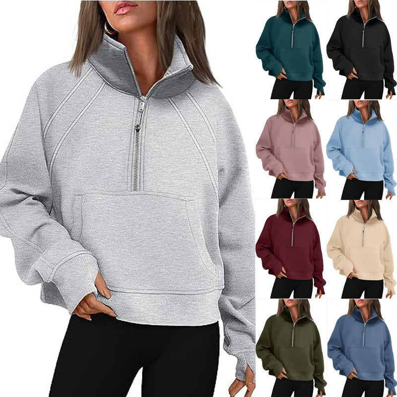 Damen sportlicher Hoodie mit kurzem Reißverschluss und praktischer Kängurutasche Nord Taschen