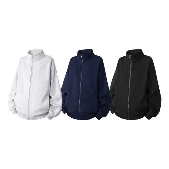 Herren Oversize Sweatjacke mit Stehkragen, durchgehendem Reißverschluss und geripptem Saum Nord Taschen