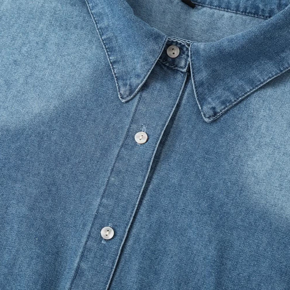 Damen Denim-Hemdbluse mit leichtem Puffärmel und klassischem Hemdkragen Nord Taschen