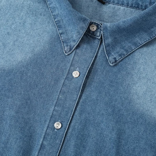 Damen Denim-Hemdbluse mit leichtem Puffärmel und klassischem Hemdkragen Nord Taschen