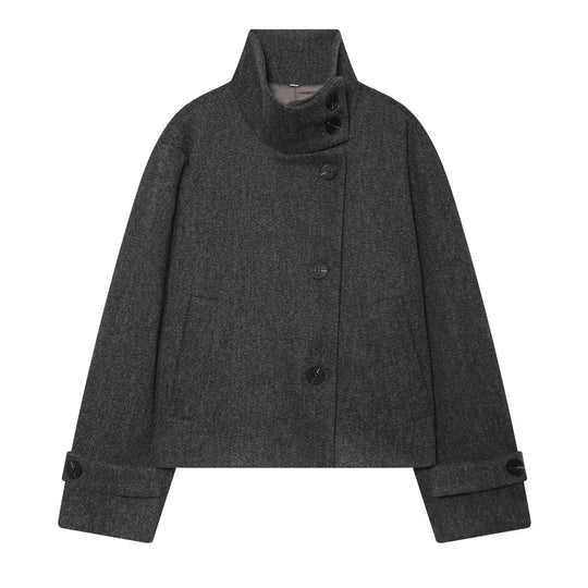 Damen Cropped Wollblouson‑Mantel mit hohem Stehkragen und Knopfblende Nord Taschen