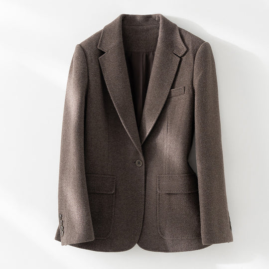 Damen Halbgefütterter Ein-Knopf-Wollmix-Blazer mit abgerundetem Saum Nord Taschen