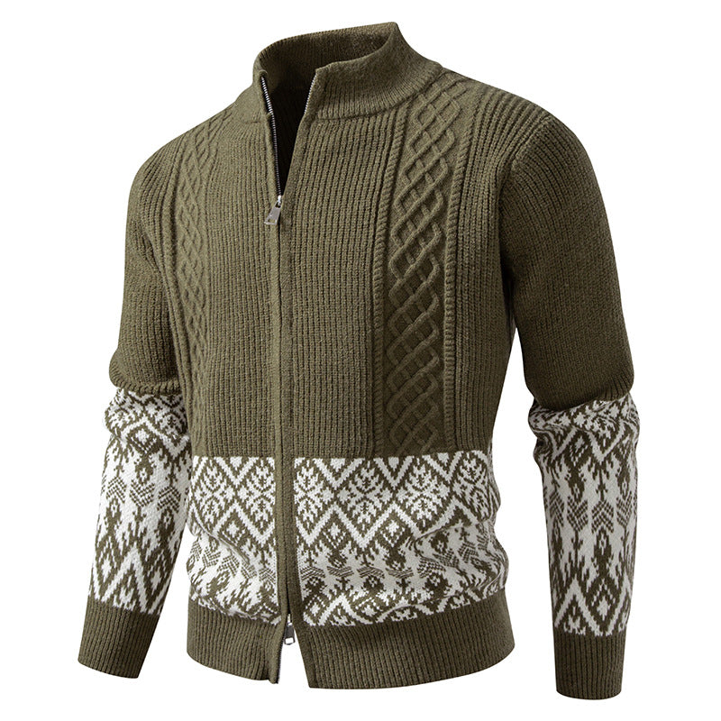 Herren Hochwertige Norweger-Zip-Strickjacke mit Zopfmuster und Stehkragen Nord Taschen