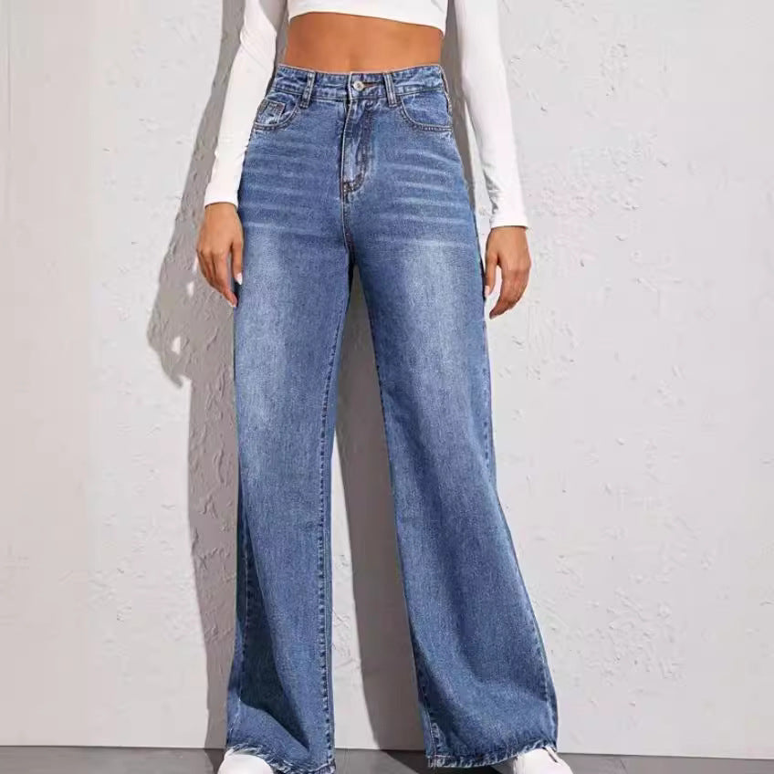 Damen hochgeschnittene weite Denim-Jeans mit extra weitem Bein und rohem Saum Nord Taschen