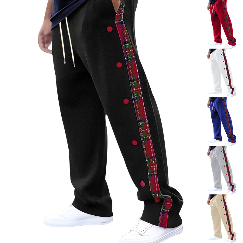 Herren lockere Jogginghose mit seitlichem Karostreifen und Druckknopfleiste Nord Taschen