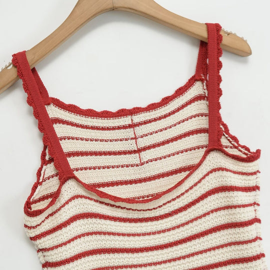Damen leichtes Stricktop mit fröhlichem Streifenmuster und dekorativem Träger Schnitt Nord Taschen