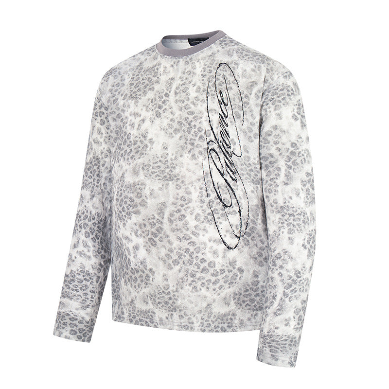 Damen Langarm-Sweatshirt mit Allover-Leo-Muster, geradem Schnitt und dekorativer Stickerei Nord Taschen