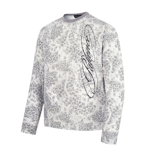 Damen Langarm-Sweatshirt mit Allover-Leo-Muster, geradem Schnitt und dekorativer Stickerei Nord Taschen