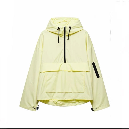 Damen Oversize Windbreaker-Anorak mit Kapuze, Halb-Reißverschluss und Kängurutasche Nord Taschen