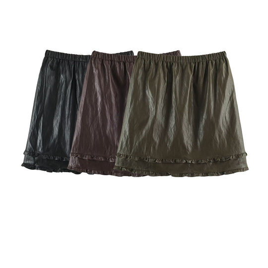 Damen Midirock aus beschichtetem Kunstleder mit elastischem Bund und doppellagigem Volantbesatz Nord Taschen