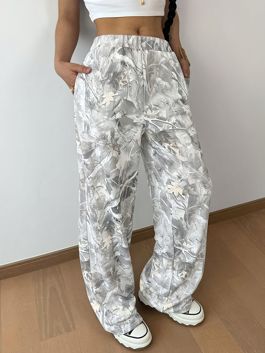 Damen Weite Satin-Loungehose mit elastischem Bund und Eingrifftaschen Nord Taschen