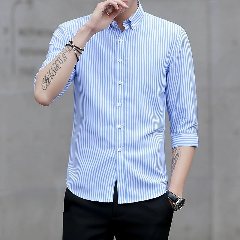 Herren Gestreiftes Button-Down-Hemd mit Kentkragen und Dreiviertelärmeln in tailliertem Casual-Schnitt Nord Taschen