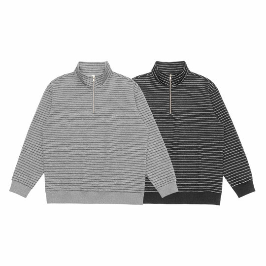 Herren Feinstrick-Halbzip-Pullover mit Stehkragen und feinen Streifen Nord Taschen