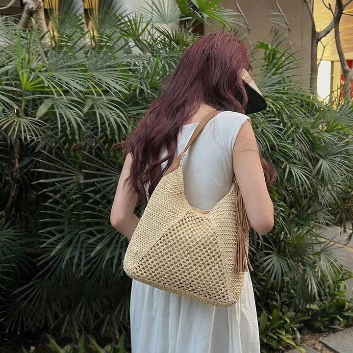 Damen trendige Hobo-Tasche aus handgewebtem Material mit stilvoller Quaste Nord Taschen