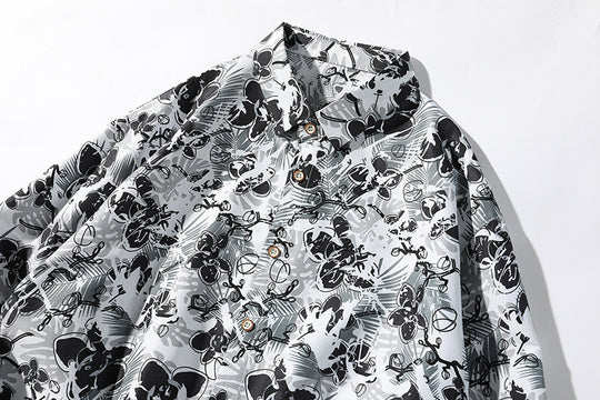 Herren Oversize-Knopfhemd mit grafischem Allover-Print und lockerem Relaxed-Schnitt Nord Taschen