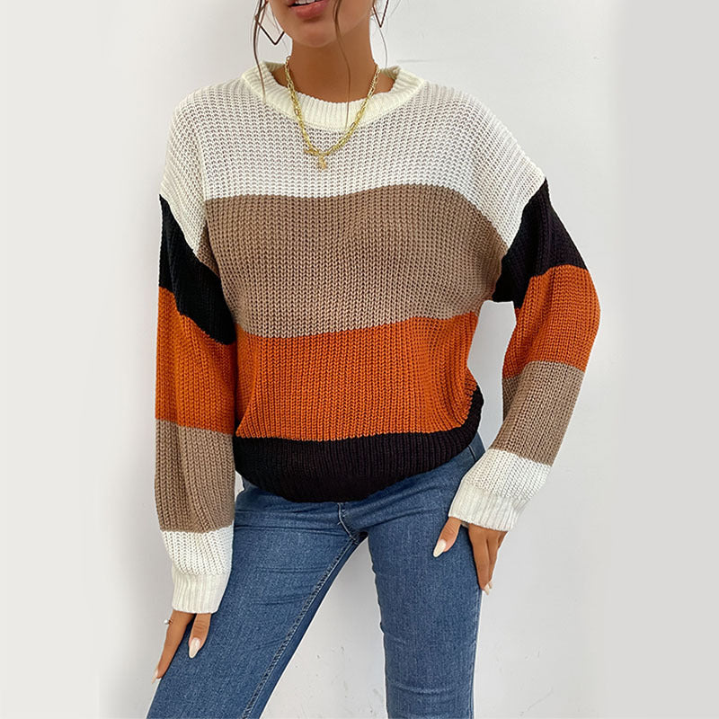 Damen Lässiger Strickpullover mit Farbblock Nord Taschen