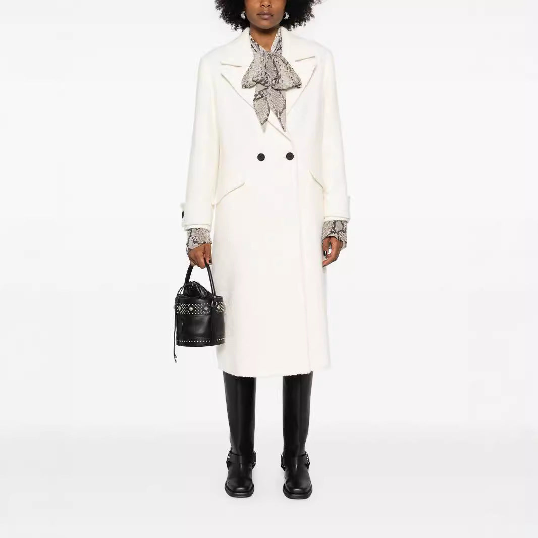 Damen Gerade geschnittener Midi-Wollmantel mit Oversize-Revers und verdeckter Knopfleiste Nord Taschen