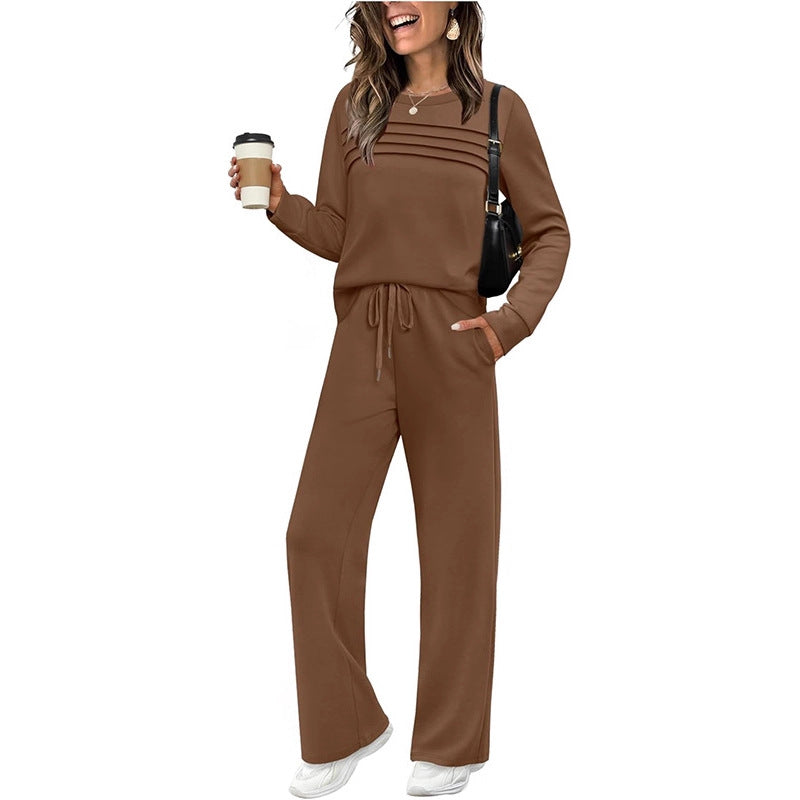 Damen Lounge-Set aus weichem Sweatstoff mit gerafftem Oberteil und weit geschnittenen Jogginghosen Nord Taschen