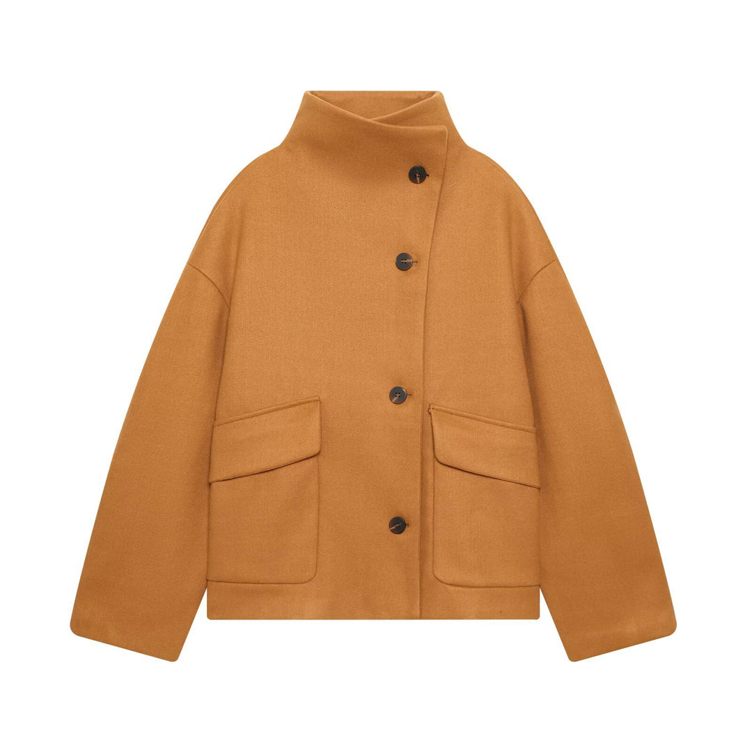 Damen Boxy-Kurzmantel mit hohem Stehkragen und großen Pattentaschen Nord Taschen